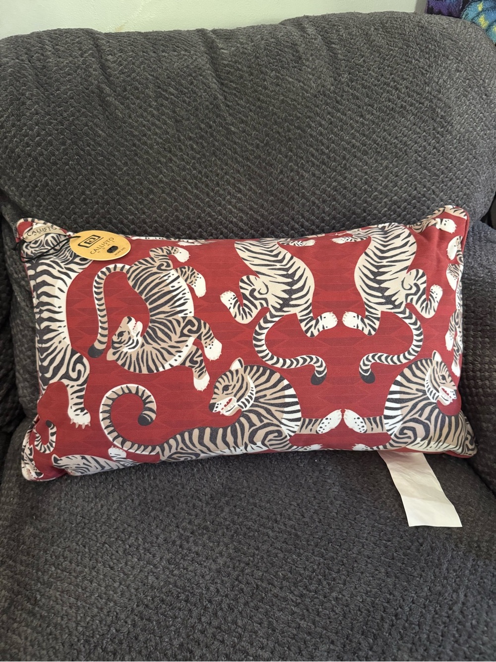 Callisto Red Tiger-Print Lumbar Accent Pillow